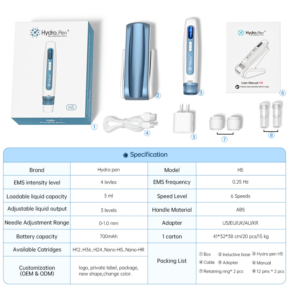 Dimensi, spesifikasi dan susunan aksesori standard Hydra Pen H5