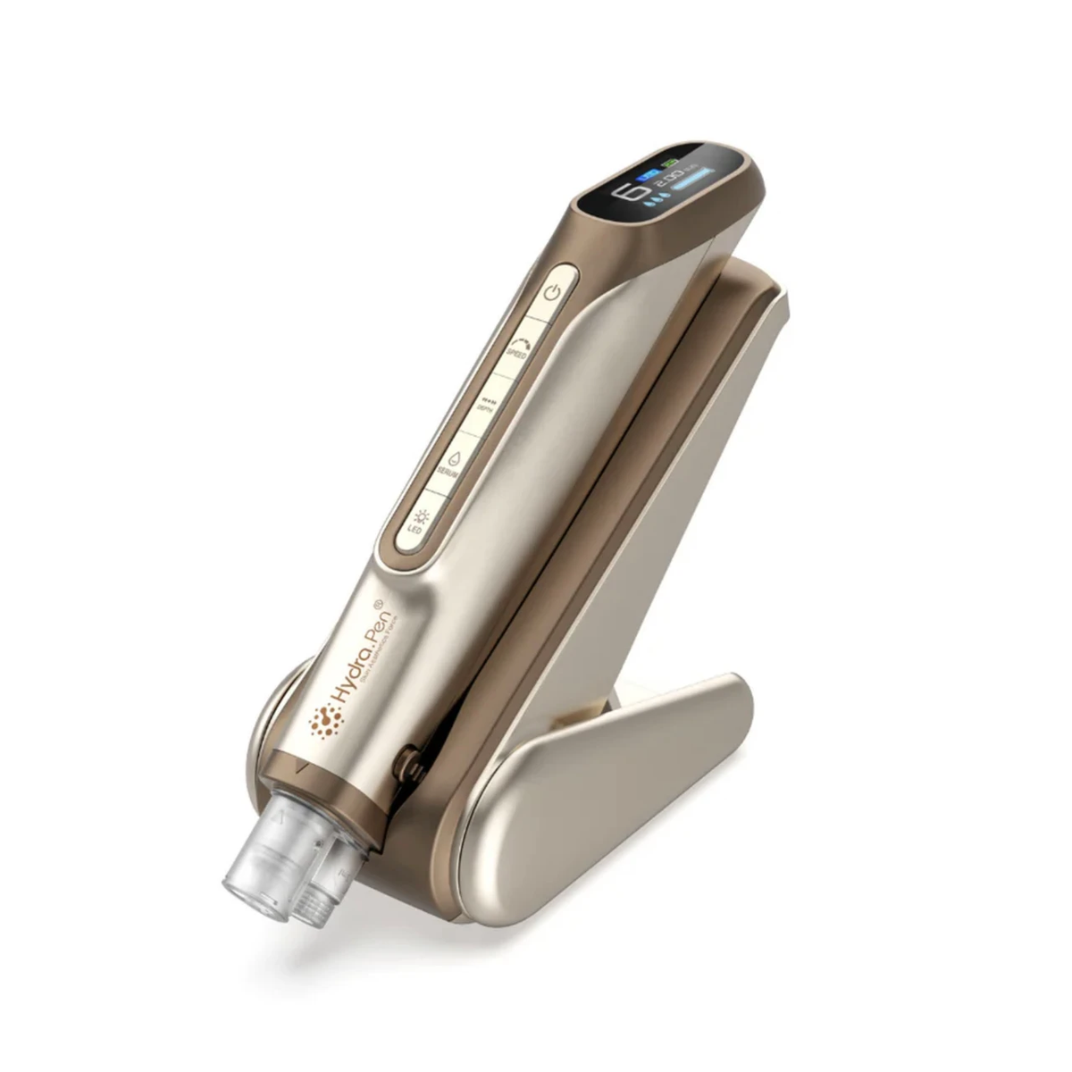 Hydra Pen H6 emas champagne dengan kartrij terpasang dan penyangga pen sepadan